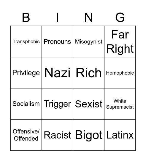 SJW Dictionary Bingo Card