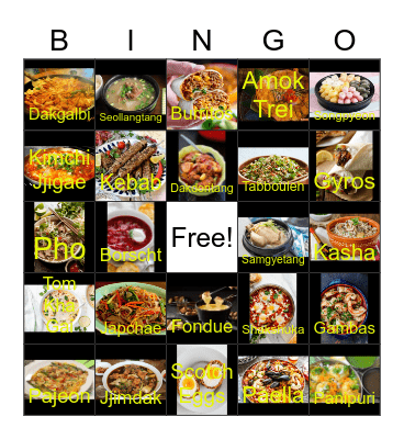 Foods Around the World Bingo Card