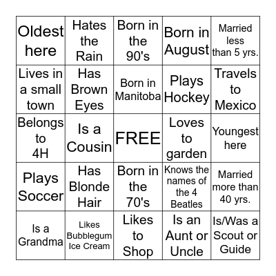 MURRAY FAMILY REUNION 2015 Bingo Card