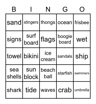 At the Beach Bingo Card