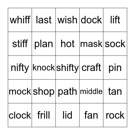 Short a, short i, short o Bingo Card