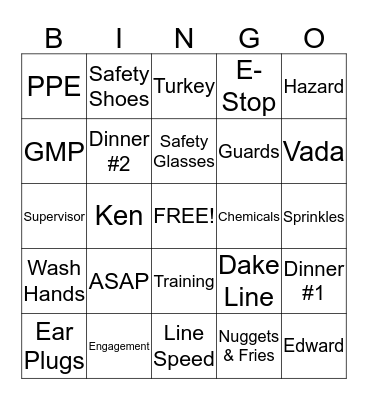 ConAgra Frozen Foods Bingo Card