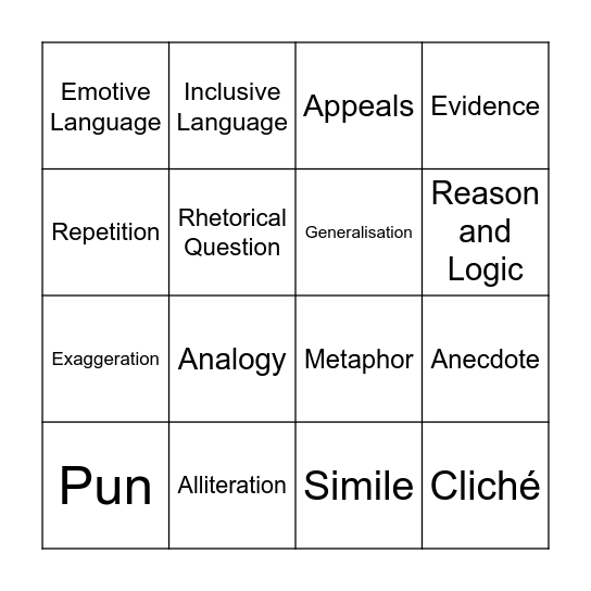 Argument Analysis Bingo Card
