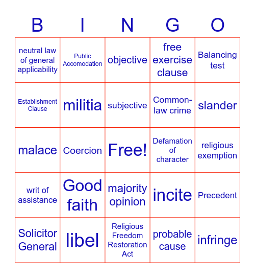 Episodes 13 & 14 Vocabulary Bingo Card