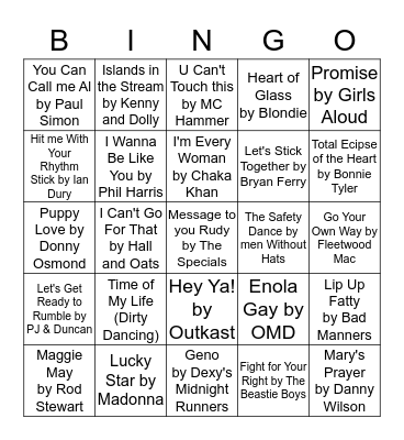 Cheesy Musical Bingo!! Bingo Card