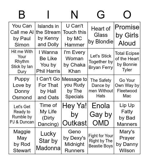 Cheesy Musical Bingo!! Bingo Card