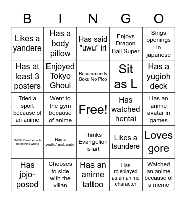 Anime Watcher Red Flags Bingo Card