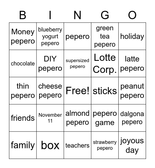 Pepero Day Bingo Card