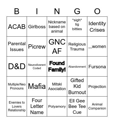 RR OC Bingo Card