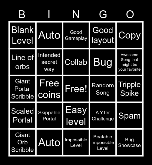 6x5 geometry dash bingo card Bingo Card