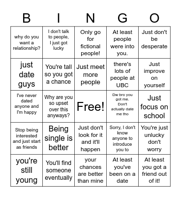 Venting About Being Single Bingo Card
