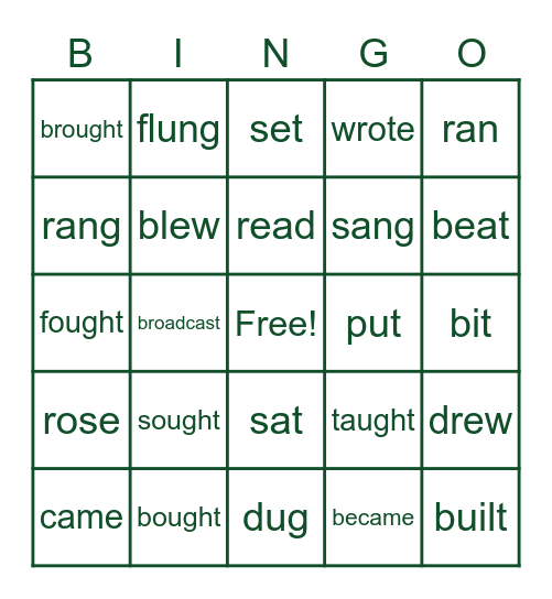 VERB BINGO by Van Bingo Card
