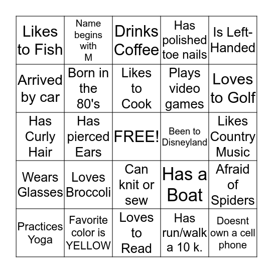 Murray Family Reunion 2015 Bingo Card