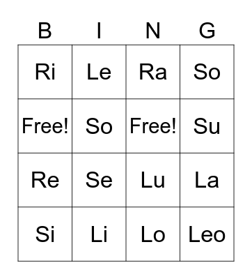 Silly Sounds Bingo Card