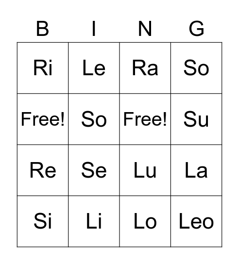 Silly Sounds Bingo Card