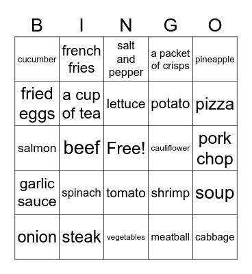 Food Bingo Card