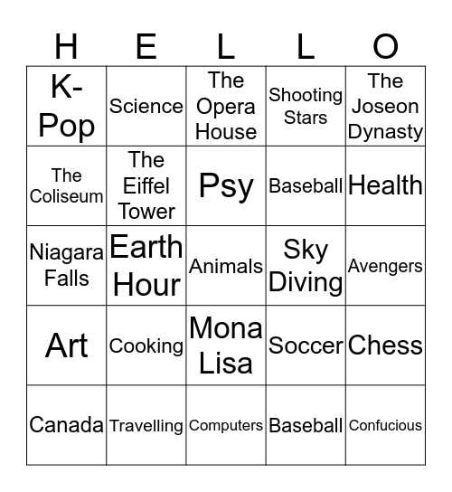 Do You Know About...? Bingo Card