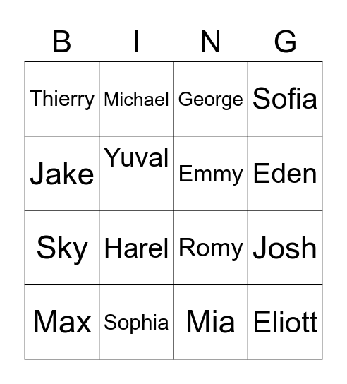 Year 3 Names Bingo Card