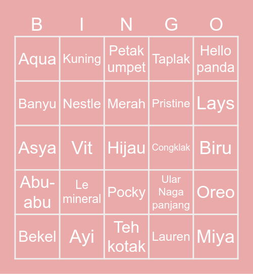 Bismillah bingo Card