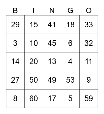 Los numeros Bingo Card