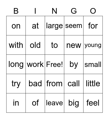 common words 2- 5th grade Bingo Card