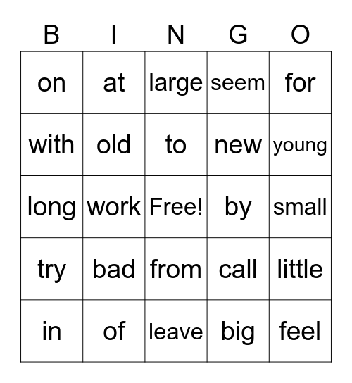 common words 2- 5th grade Bingo Card