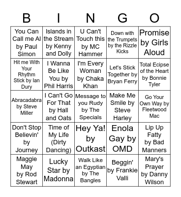 Cheesy Musical Bingo!! Bingo Card