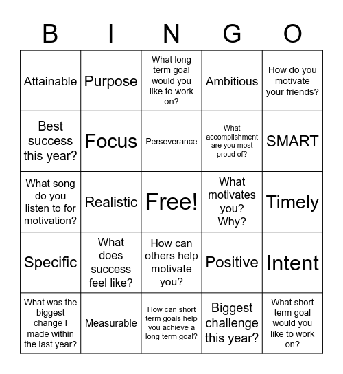 Goals and Motivation Bingo Card