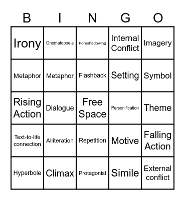 Book Club LIterary Devices Bingo Card