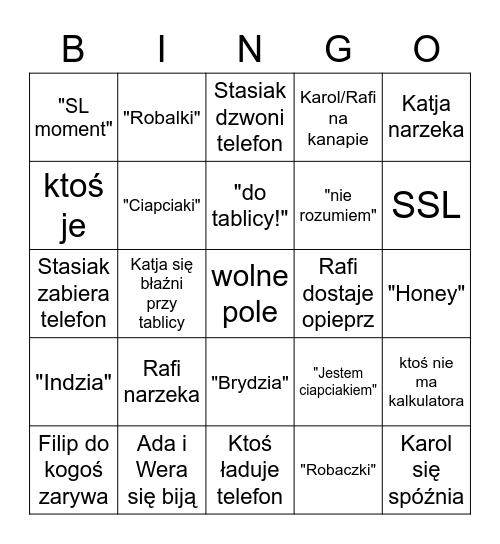 Maths SL Bingo Card