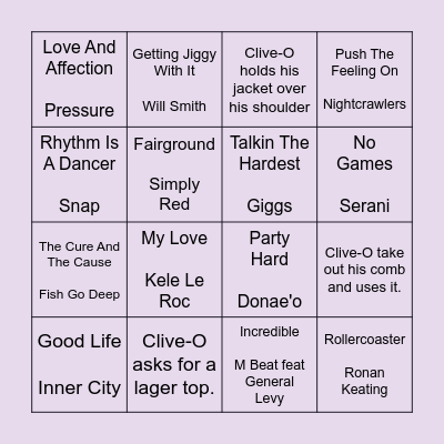 Banger Bing-O with Clive-O Bingo Card