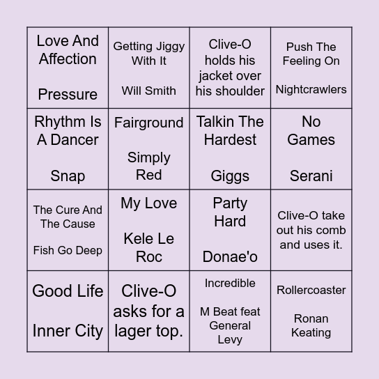 Banger Bing-O with Clive-O Bingo Card