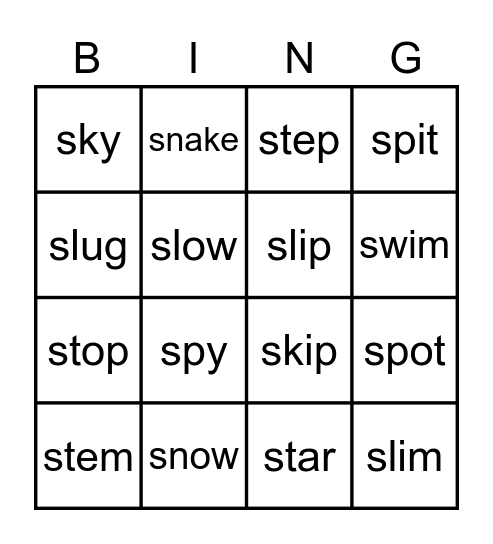 "s" blends Bingo Card