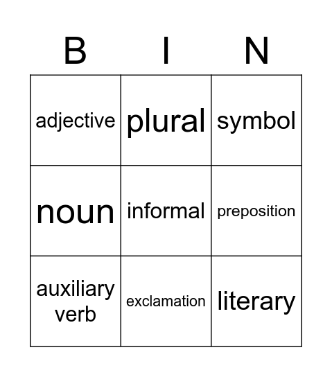 Vocab BING(O) Bingo Card