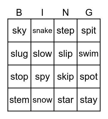 "s" blends Bingo Card