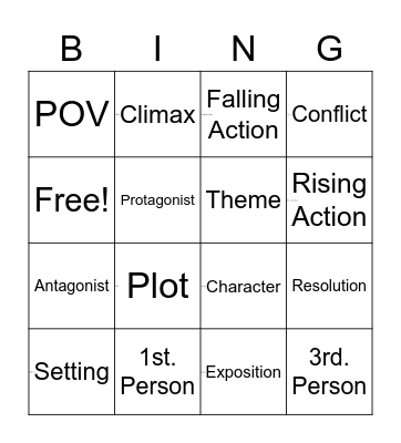 Elements of Literature Bingo Card