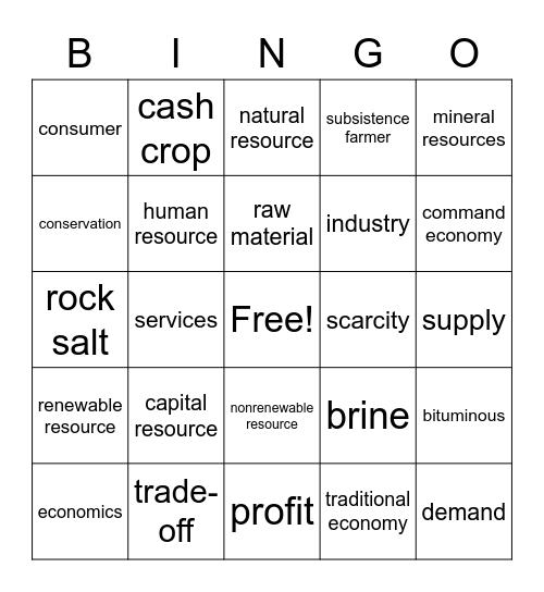 Chapter 3 Vocab Words Bingo Card