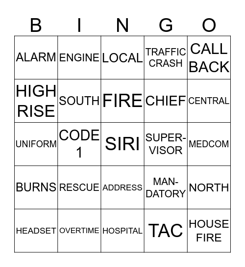 FIRE DISPATCH BINGO Card