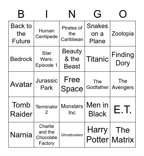 Movie Trivia Bingo Card