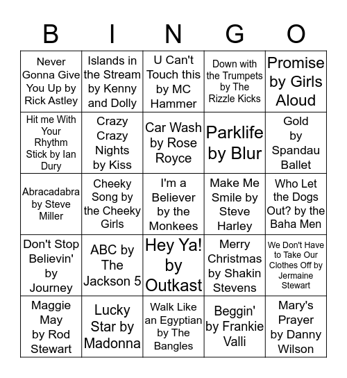 Cheesy Musical Bingo!! Bingo Card