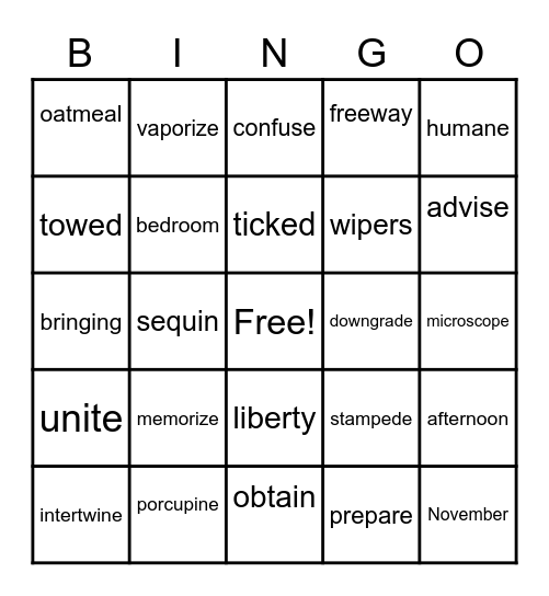 Mack's spelling words Bingo Card