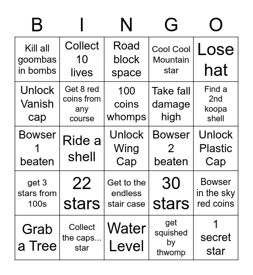 Mario 64 V2 Bingo Card