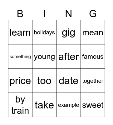 Bingo 1BK unit 2 Bingo Card
