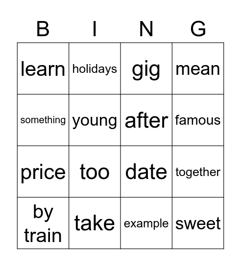 Bingo 1BK unit 2 Bingo Card