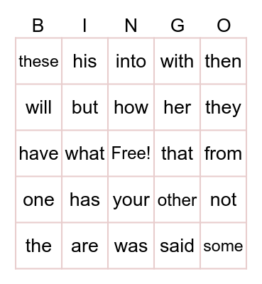 Sight Words Bingo! Bingo Card
