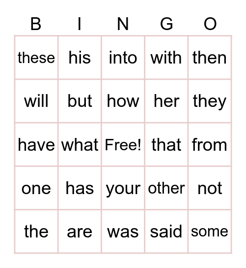 Sight Words Bingo! Bingo Card