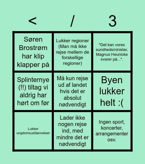 pressemødes bingo 8/11-21 </3 Bingo Card