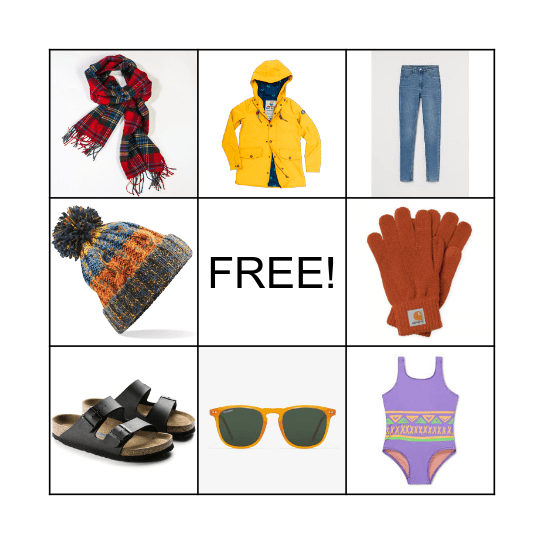 CLOTHES Bingo Card