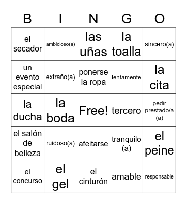 U2 Mi rutina diaria Bingo Card