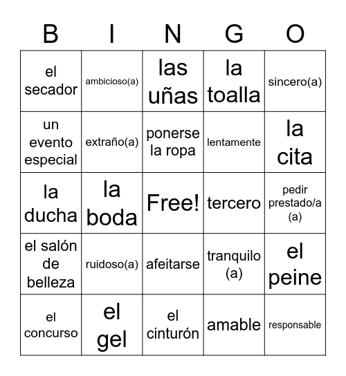 U2 Mi rutina diaria Bingo Card